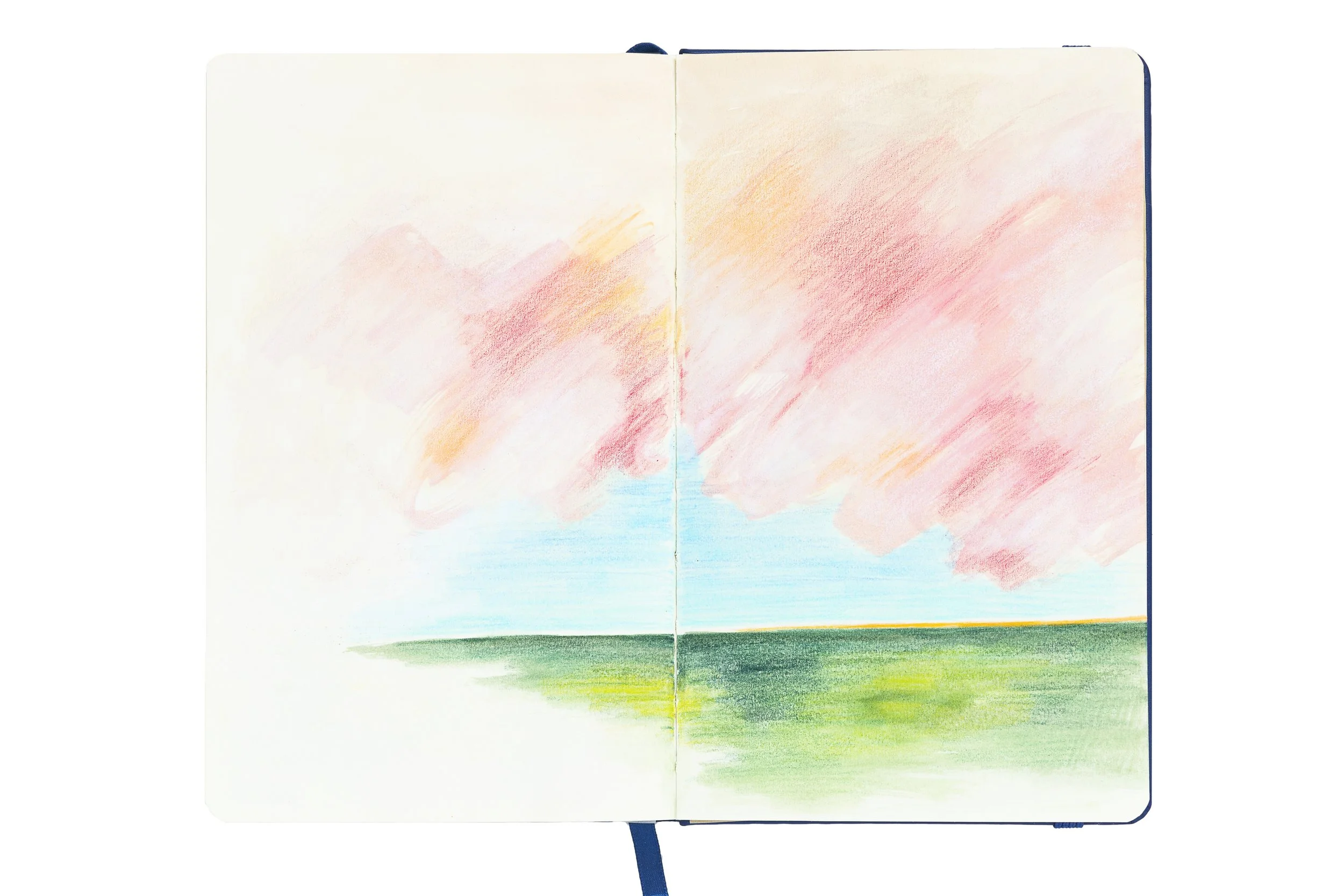 double-pages sketchbook dessin horizon et nuages roses