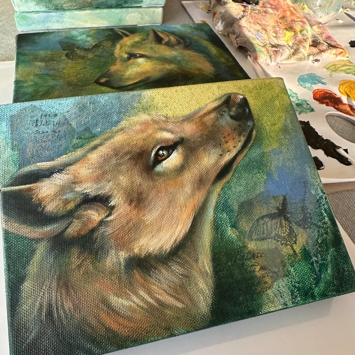 Working on a collection of little wolves to complement my bigger pieces in this series ❤️😍

#workinprogress #wip #artistsoninstagram #artiststudio #wolves #wolfart #wolfpainting #oilpainting #wolfstudy #abstractrealism #wildlifeart #whimsicalart #fa