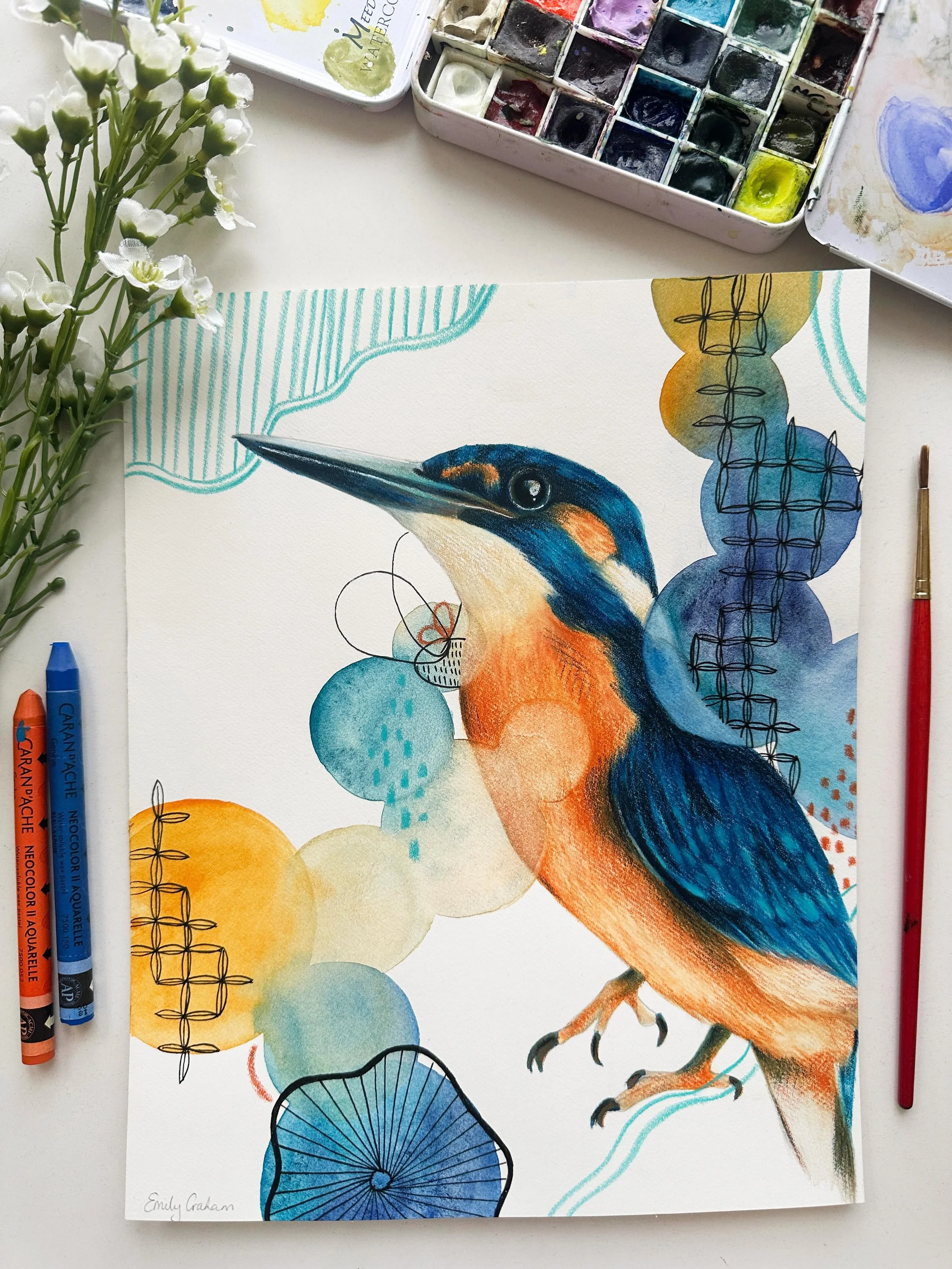 I found this Kingfisher painting I created last year on my camera roll and thought I would share, since I haven&rsquo;t had much time for art lately.. the newborn bubble is such a beautiful and strange thing haha! ❤️😊 I played around with different 