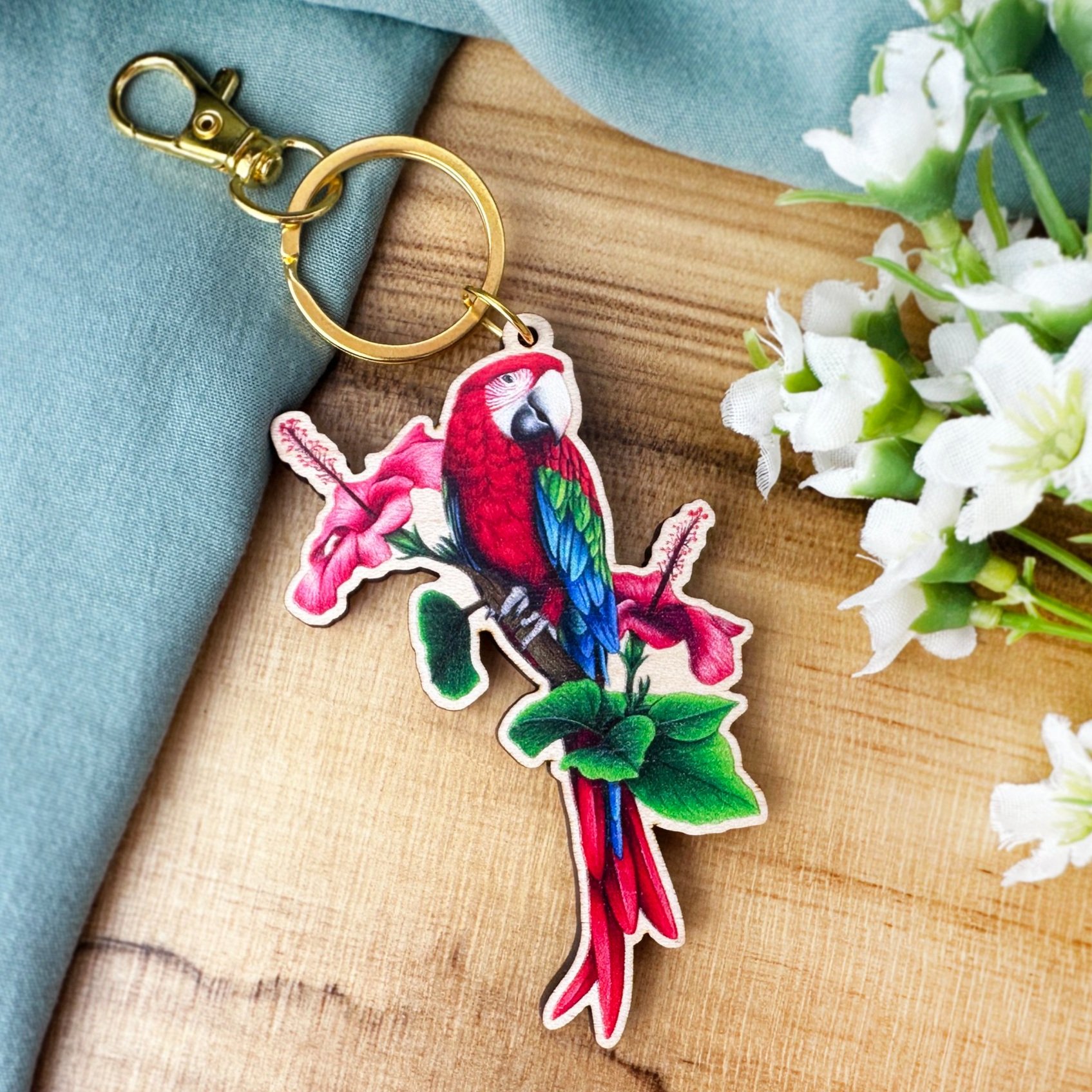 Scarlet Macaw Wooden Keychain