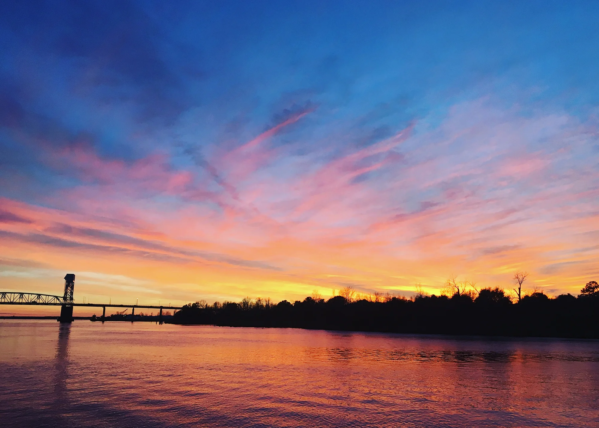 Wilmington, North Carolina sunset over the Cape Fear River