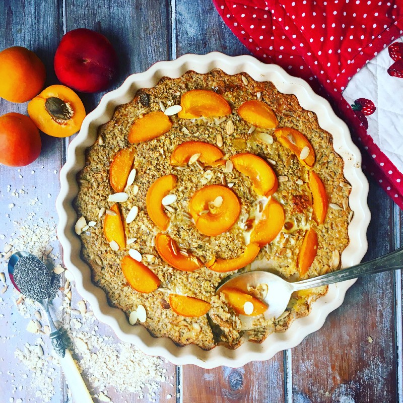 Apricot & Peach Baked Oatmeal with Chia & Flax