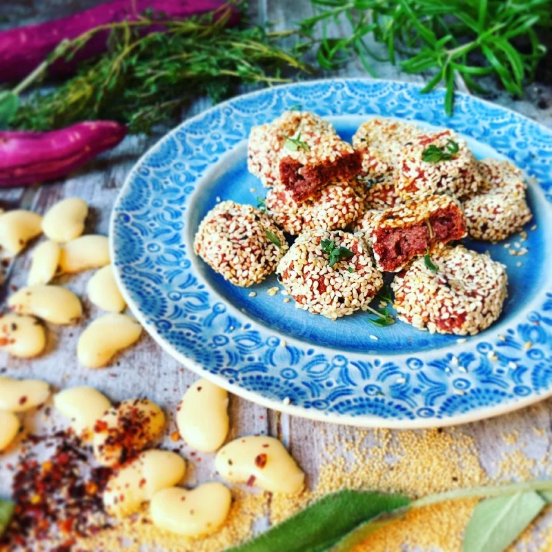 Purple Sweet Potato, Haricot Bean & Amaranth Baked Falafels