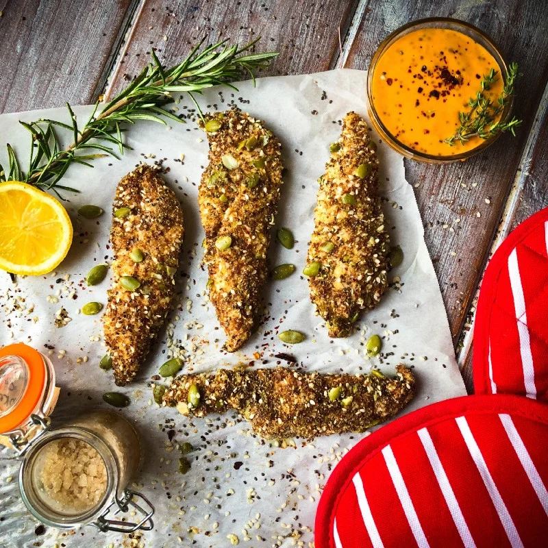 Herby Seeded Baked Chicken Fingers