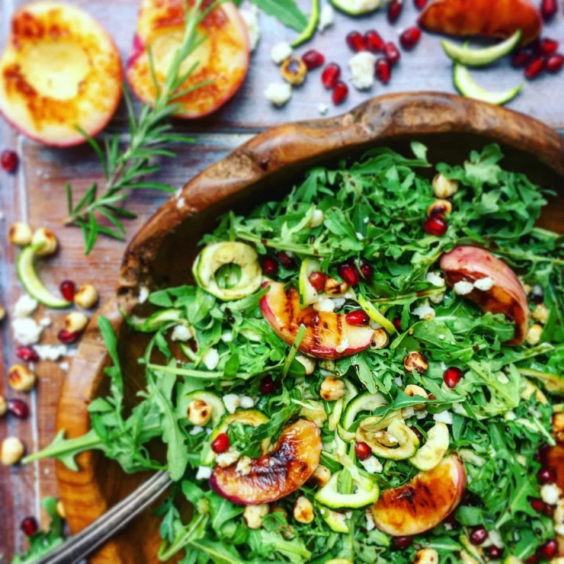 Grilled Nectarine Salad with a Rosemary Balsamic Reduction