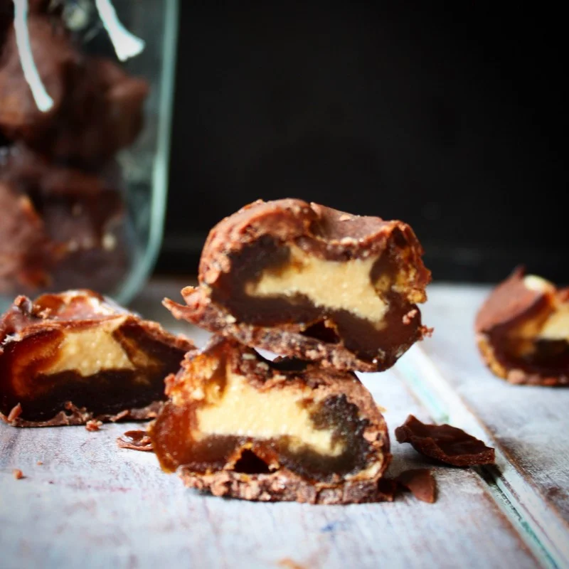 Chocolate smothered Tahini Stuffed Dates