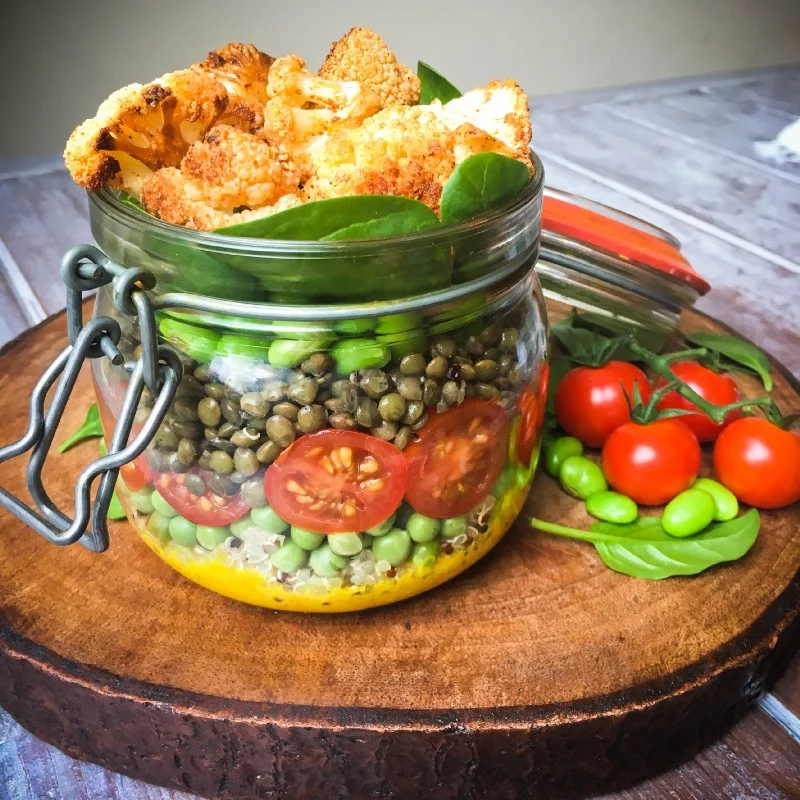 Roasted Cauliflower & Lentil salad pot