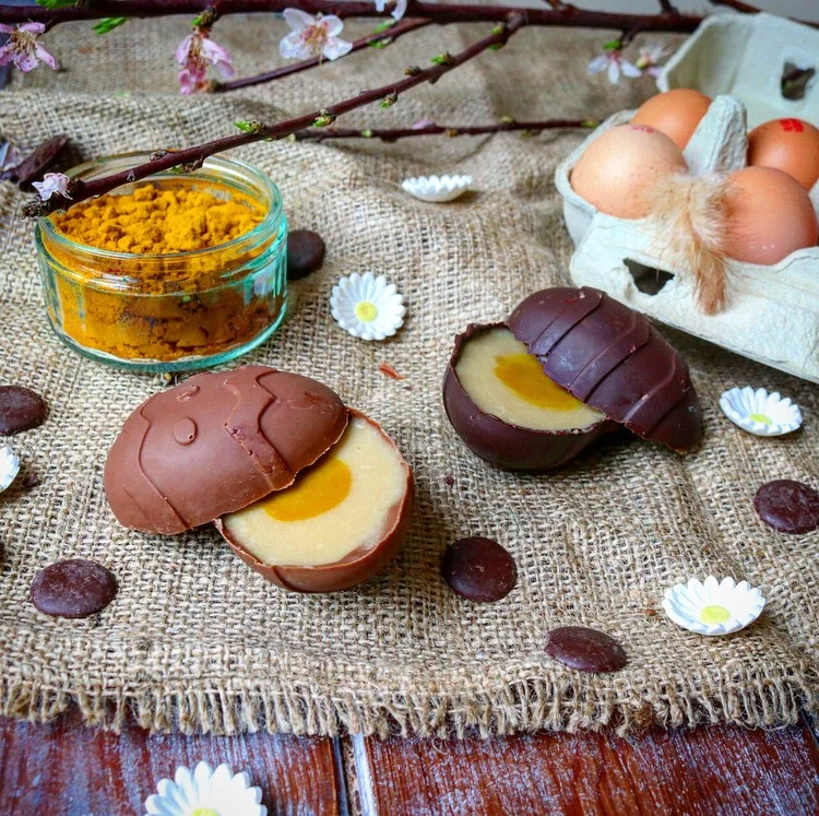 Easter Chocolate Cream Eggs with a Salted Caramel Tahini Middle