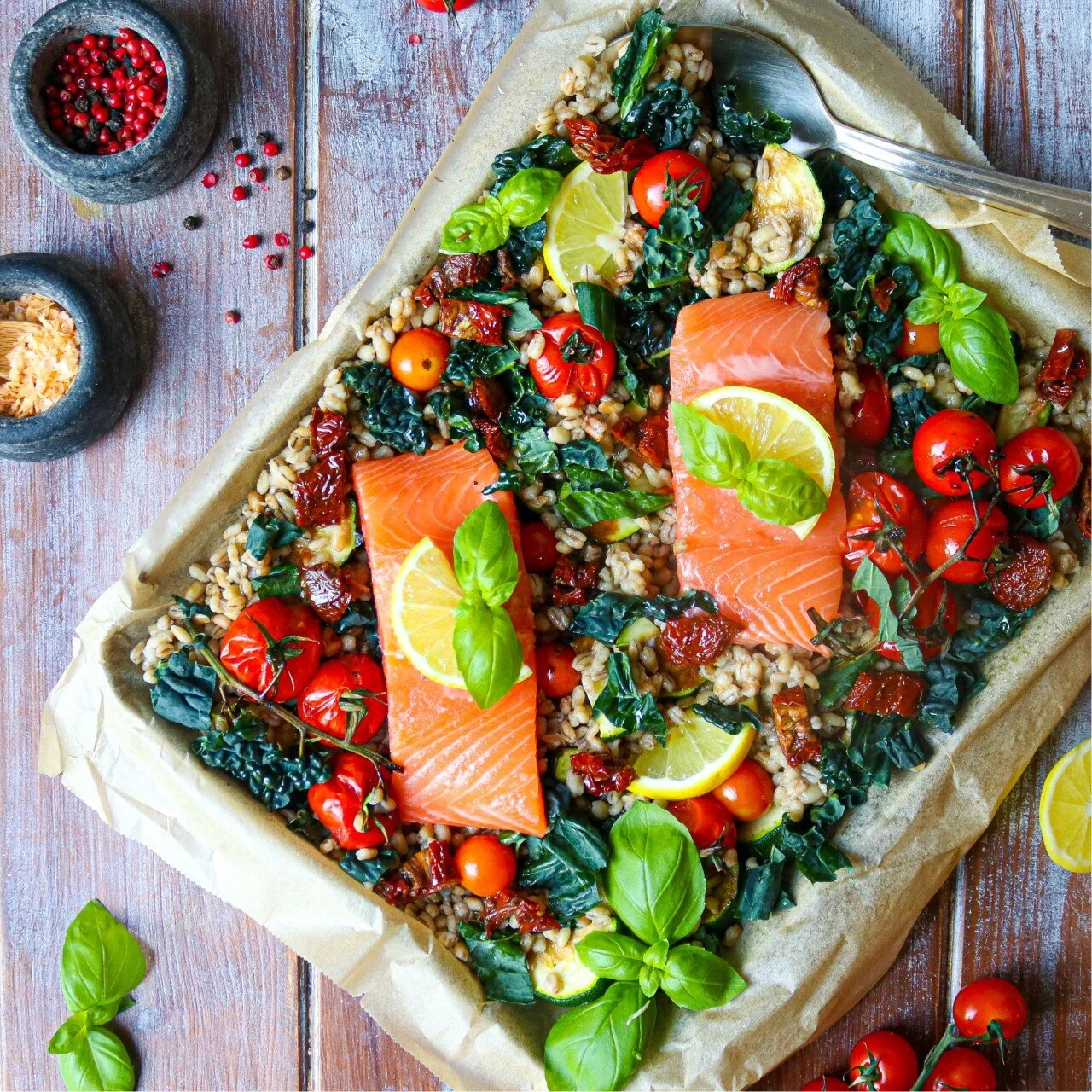 Balsamic Glazed Salmon Roasted Veggie Traybake The Wright Foodie