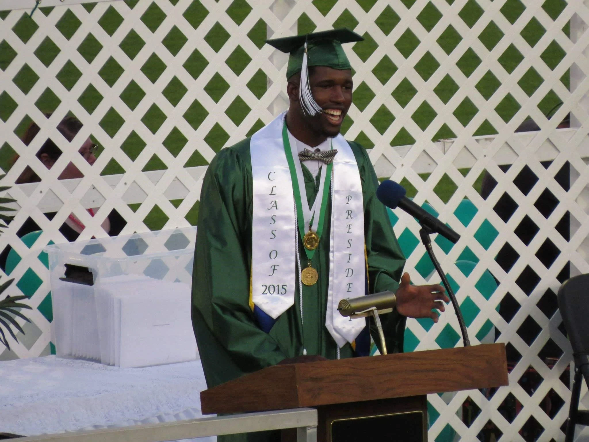 Class president Kevarrius Hayes speaks at his graduation from Suwannee High School in 2015.