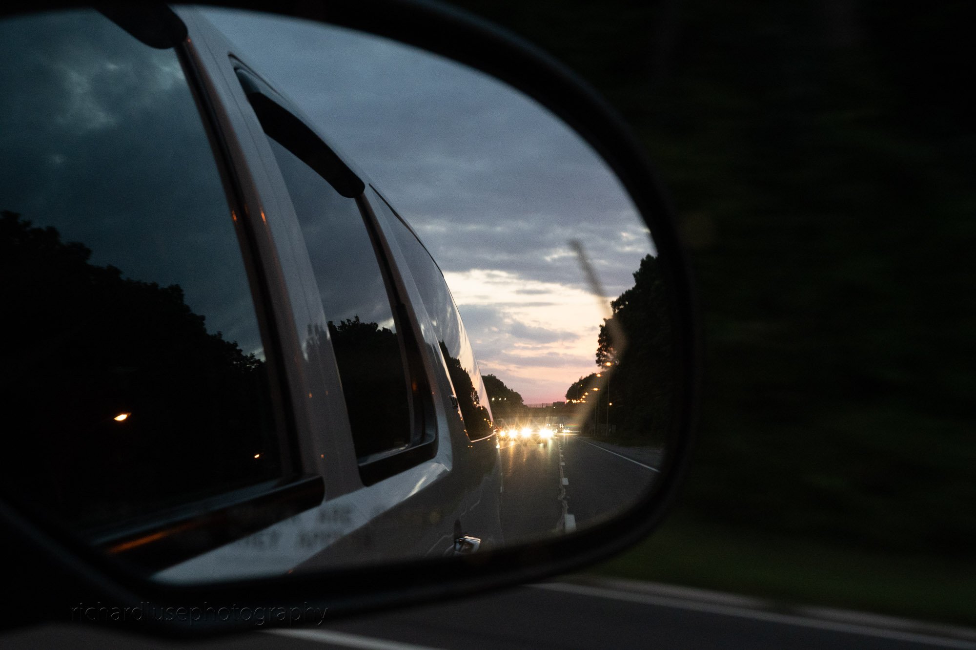 Sunrise in the rear view mirror - heading west.
