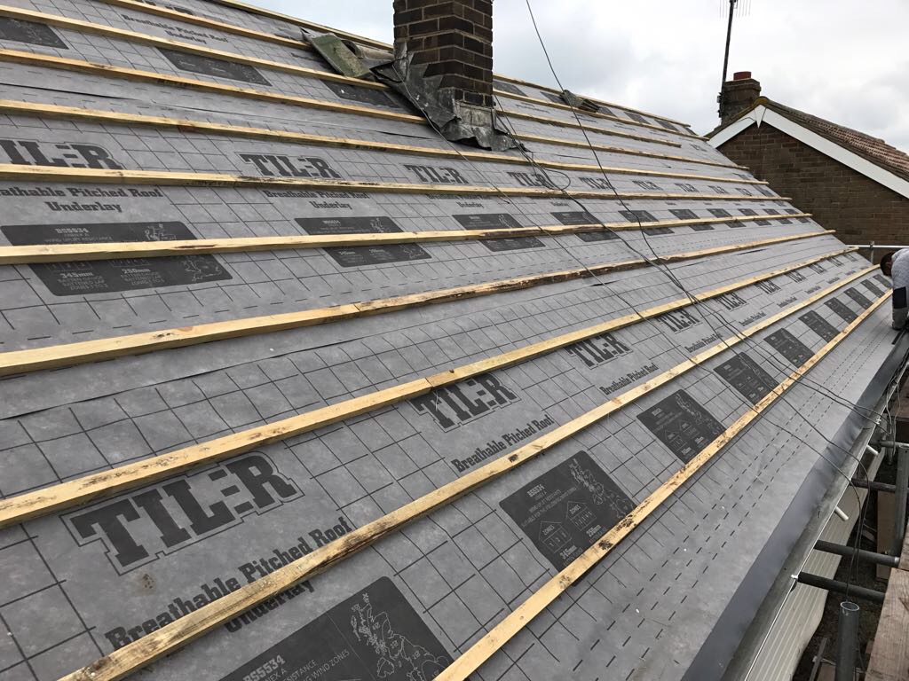 New breathable roof membrane and treated battens fitted during a Bespoke roof lining project