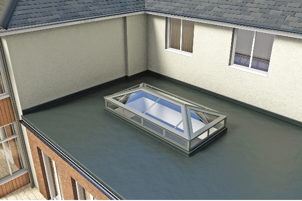 Completed GRP fibreglass flat roof around a roof lantern