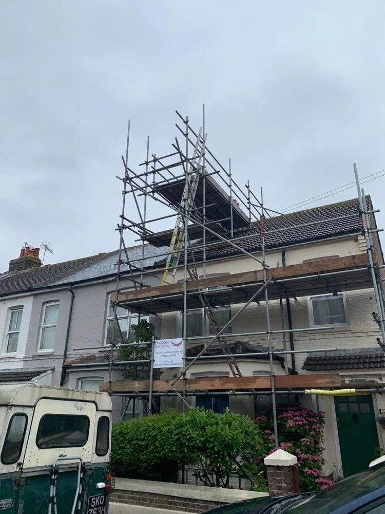 Scaffold erected for safe roofing work on a Littlehampton house