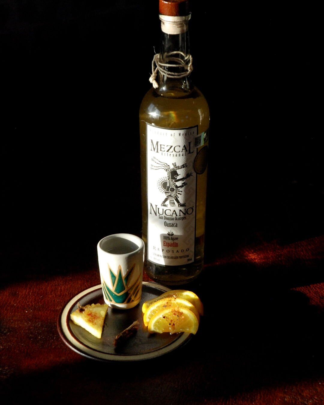 Mezcal Nucano an artisanal mezcal from the San Dionisio Ocotepec region of the state of Oaxaca.

This bottle is made of 100% Espad&iacute;n agave. The agave matures for eight years before it is harvested. Once the distillation process is complete it 