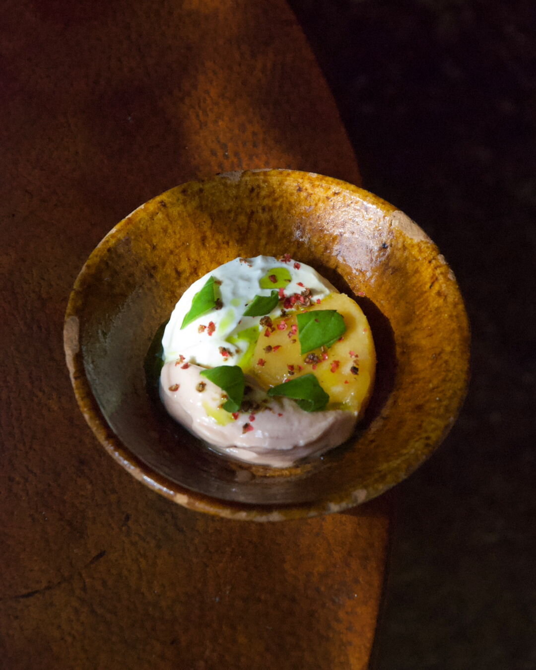 N A R A N J A  C O C O  Y  G U A Y A B A

&mdash;orange, guava, coconut, vanilla cream, and Mexican rum sorbet. Topped with fresh basil, basil oil, coriander seeds, and cracked pink peppercorn&mdash;