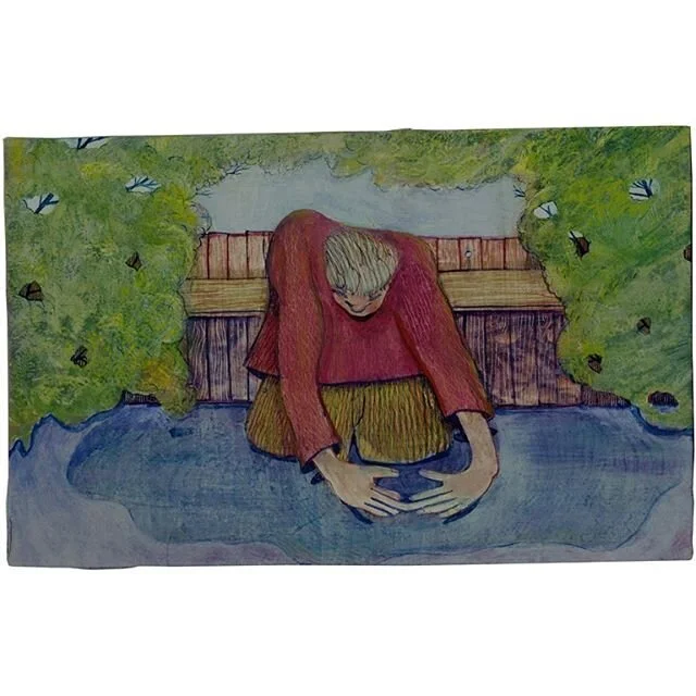 1. A man contemplates a puddle. 
200 x 310mm
Egg tempera on gesso
-
#contemplation 
#man 
#puddle 
#eggtemperapainting 
#eggtempera