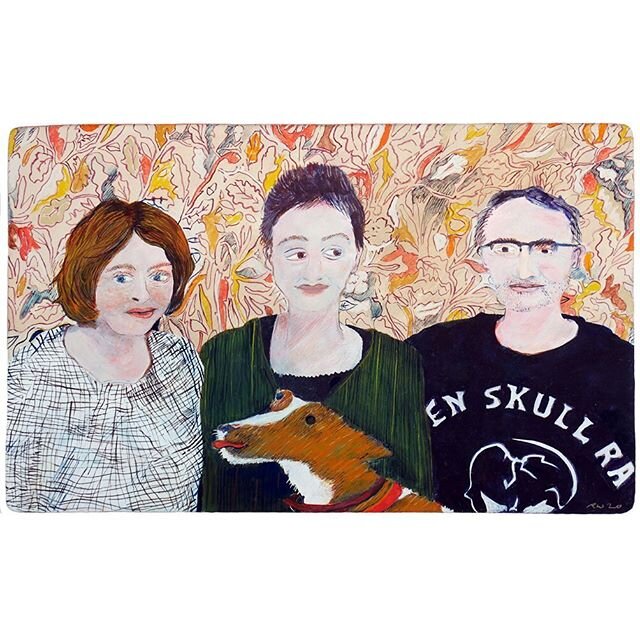 1. Alec with Val, Celia and Chris.  205 x 335mm
2. Alec leaves the room leaving Chris, Celia and Val behind.  340 x 200mm
-
Egg Tempera on Gesso
-
#eggtemperapainting #eggtempera
#family 
#familyportraits 
#dog 
#dogsofinstagram 
#family
#wallpaper