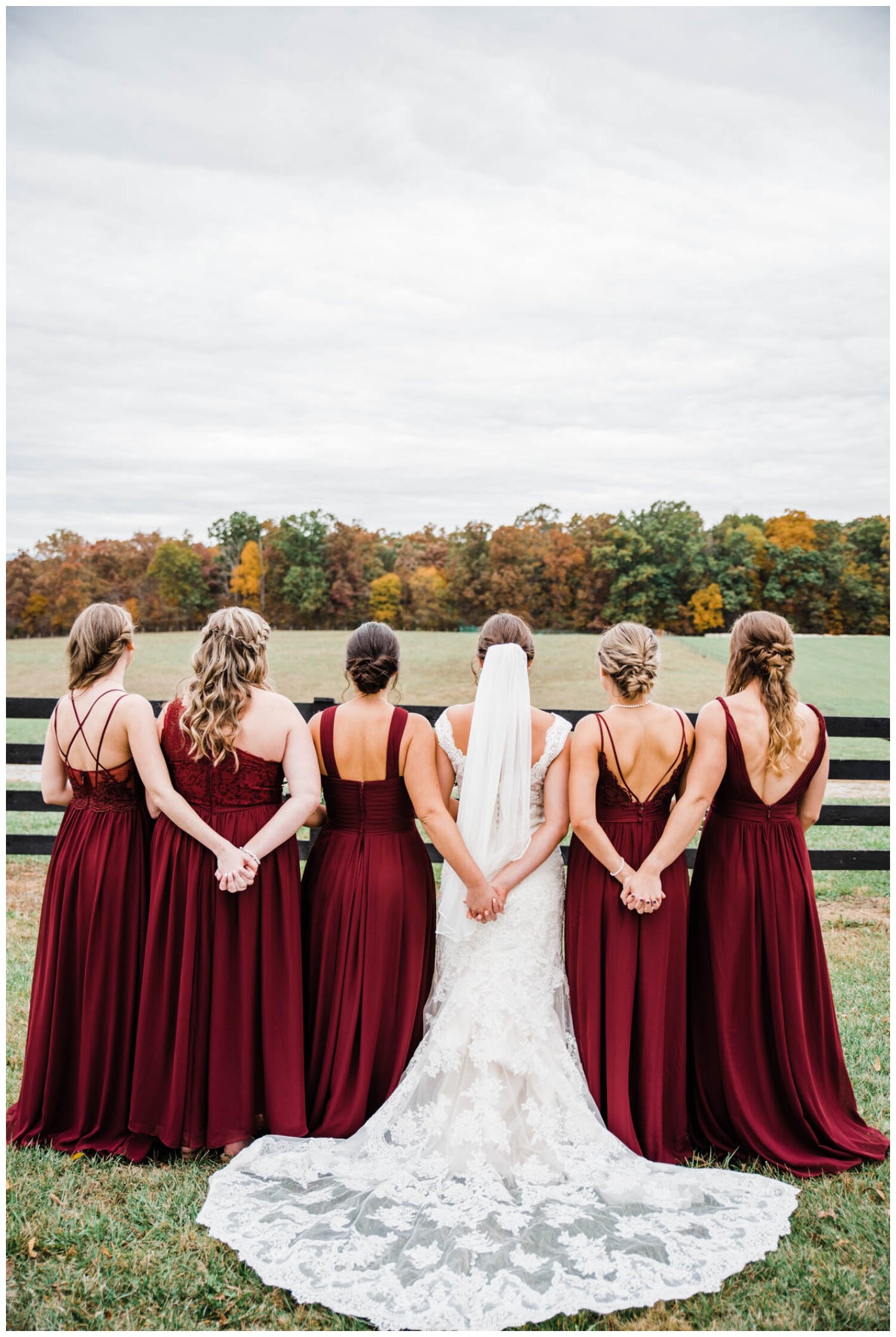 Red August Farm Wedding bridal party