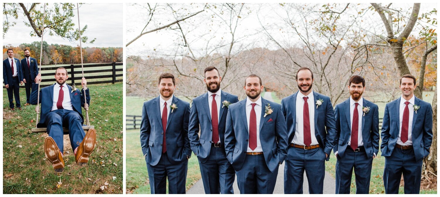 Red August Farm Wedding groom and groomsmen