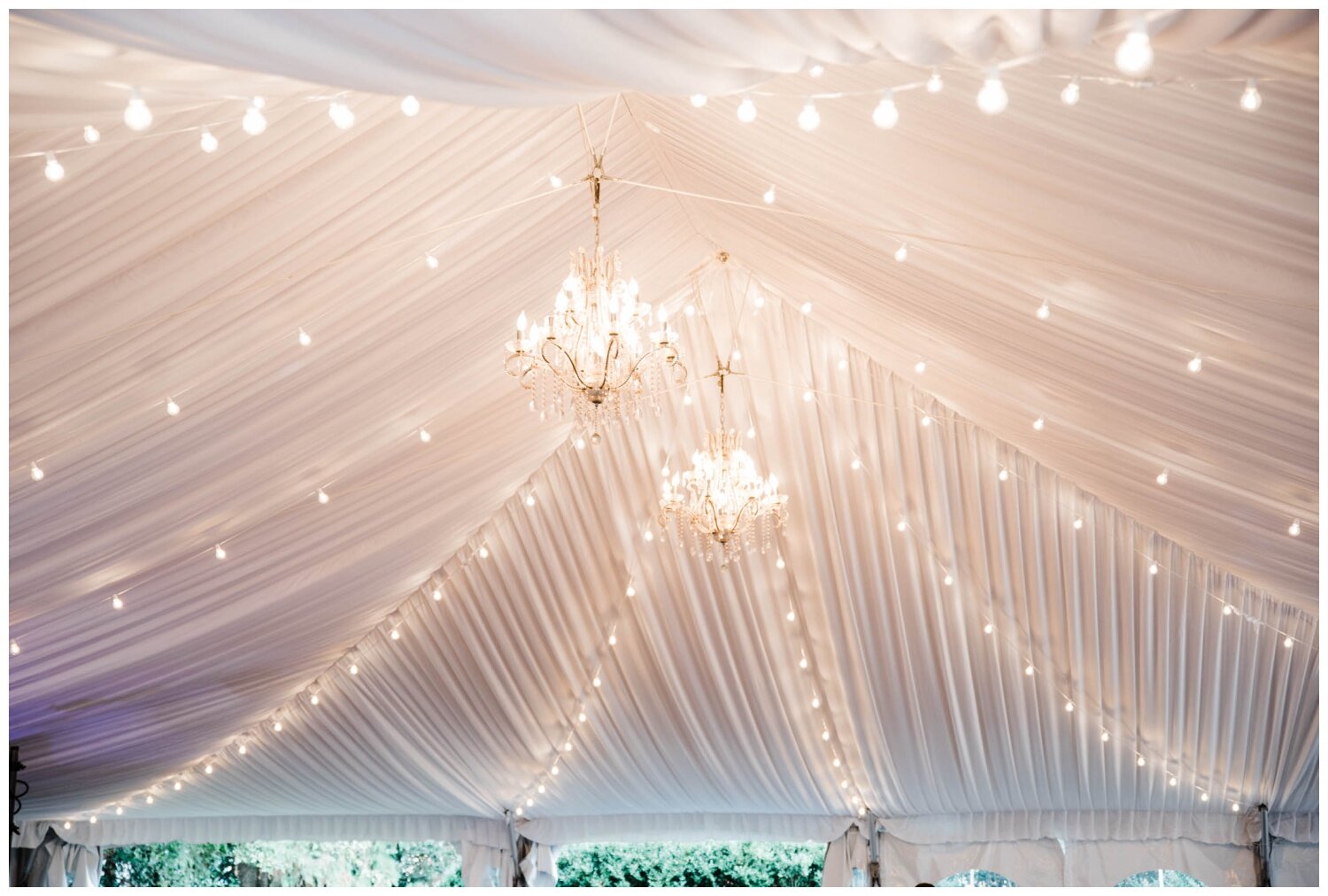 Birkby House Wedding reception tent ceiling decor