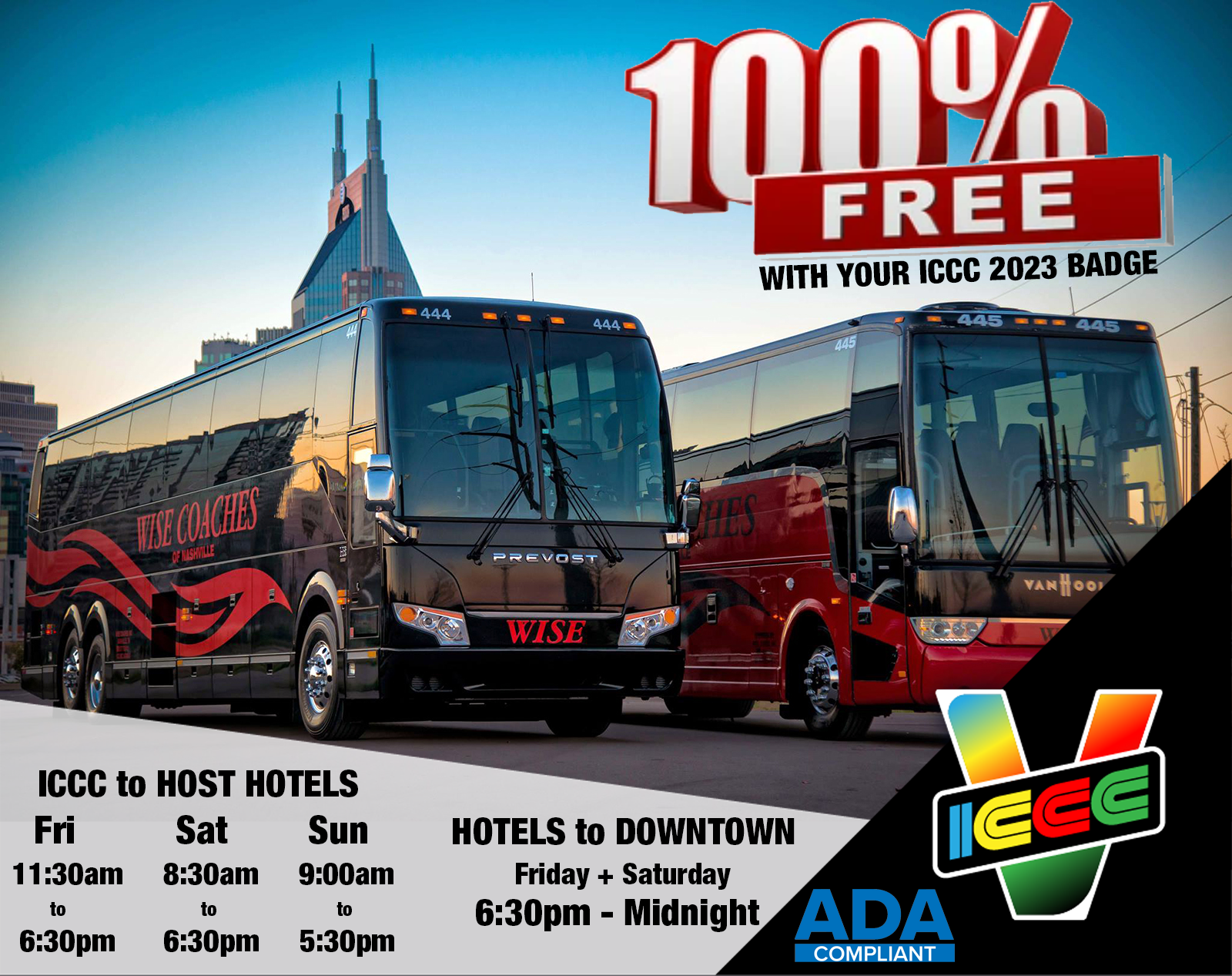 NEW ICCC 2023 PERK: FREE SHUTTLE SERVICE FROM HOTELS TO ICCC VENUE, DOWNTOWN NASHVILLE