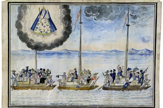 Pintura votiva suíça, representando a partida dos friburguenses no lago de Neuchâtel Imagem Brasil-agora.com