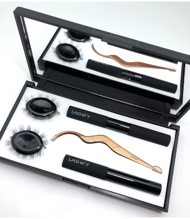 Lashify Control Kit includes a Whisper bond in Clear & Black, lash sealer, two Gossamers and a Patented fusing wand in a luxe mirror case.