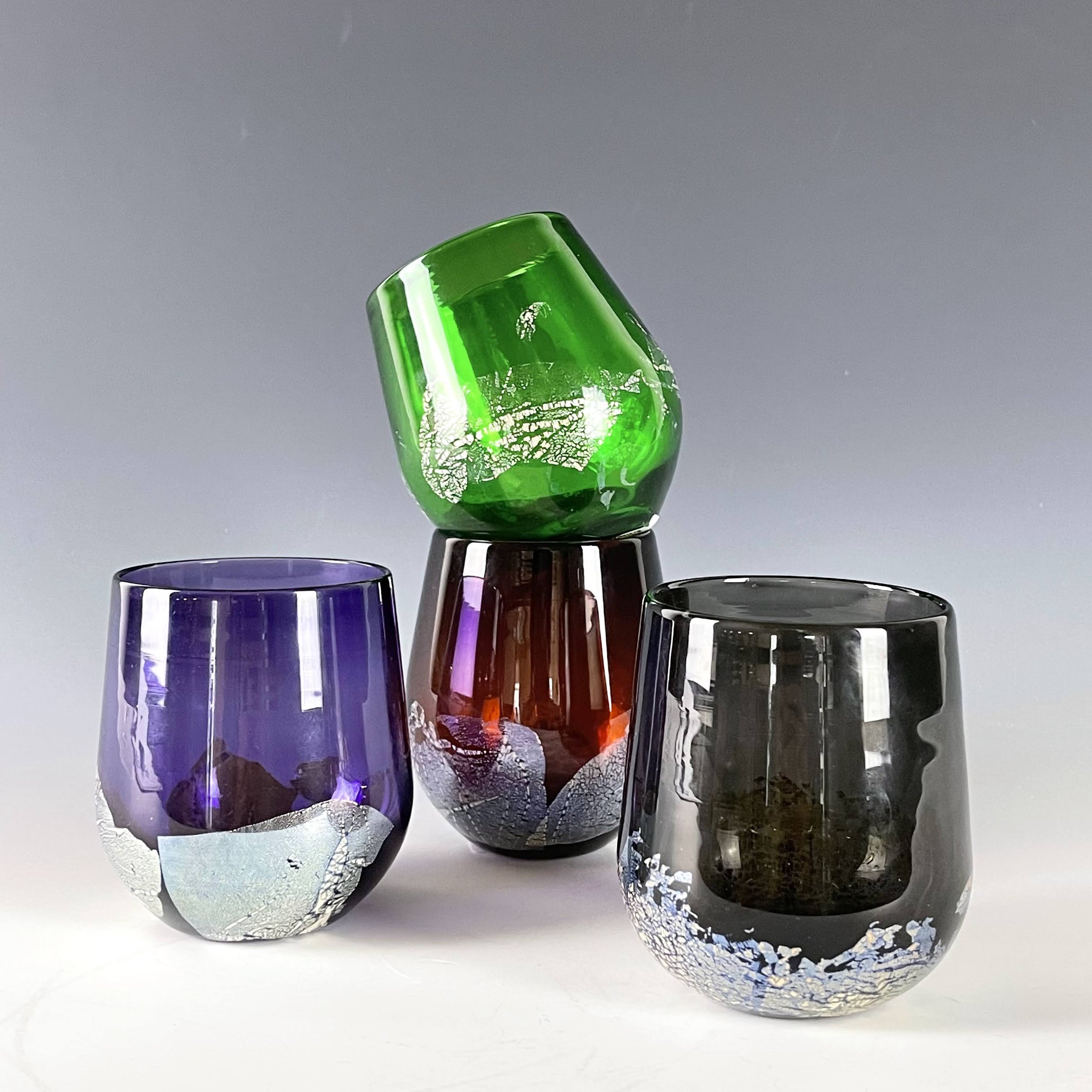HAND BLOWN COLORED STEMLESS WINE GLASS