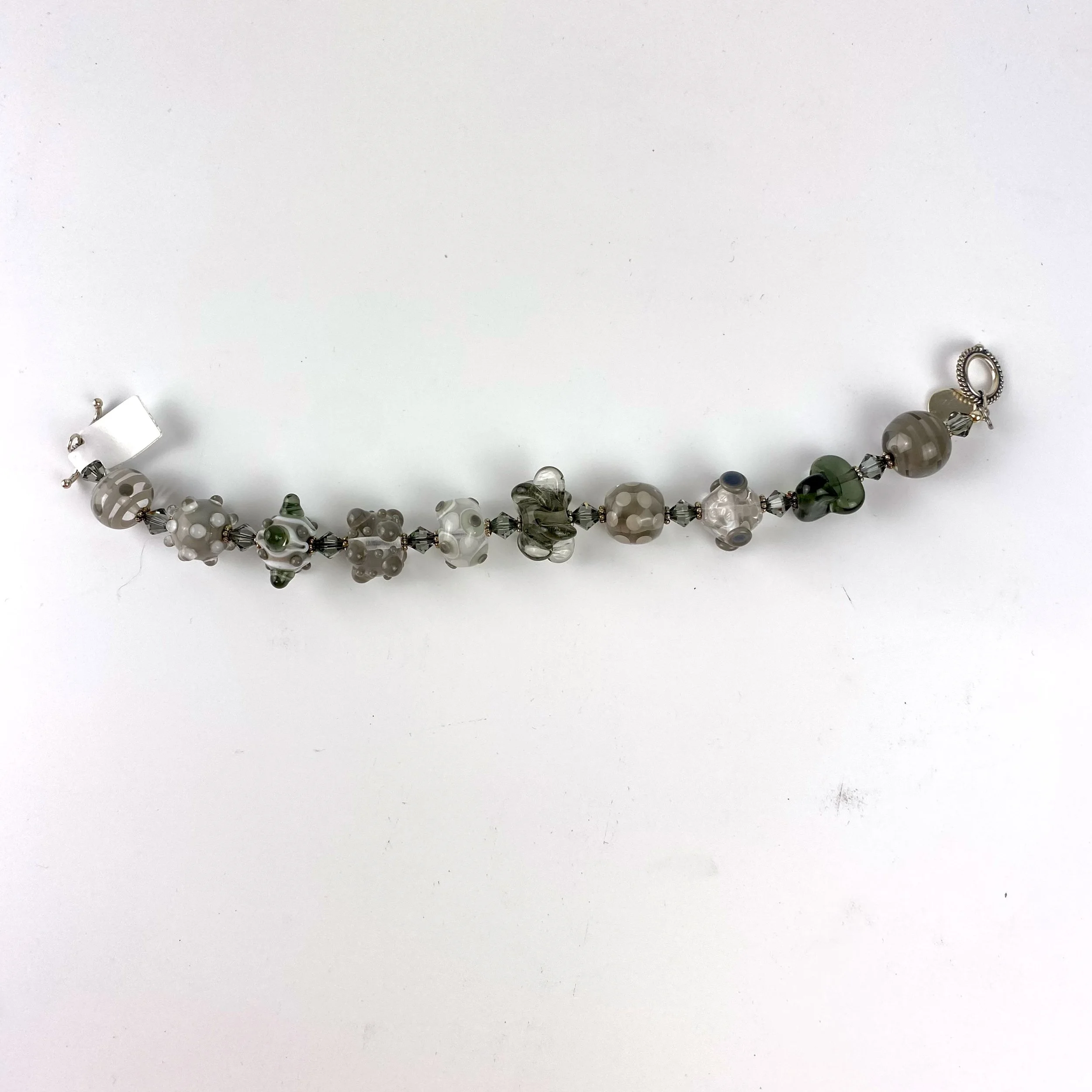 Grey Crystal Glass Bead Bracelet by Deborah S. Keen