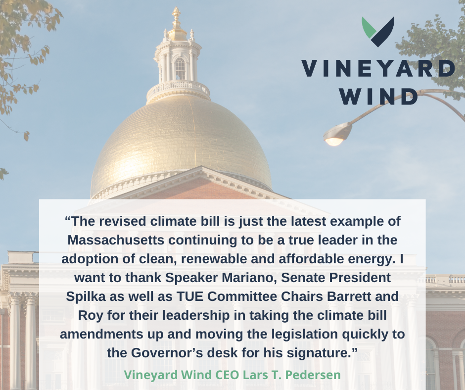 Vineyard Wind Statement on Amended MA Climate Legislation
