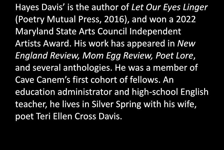 And last but not least: poet and friend Hayes Davis will be joining us to usher in Fall with poetry. 

Kramers Sept. 6, 7pm 

#poetry #poetrycommunity #poet #poetsofinstagram #poetsofcolor #poetryreading #indiebookstore #independentbookstore