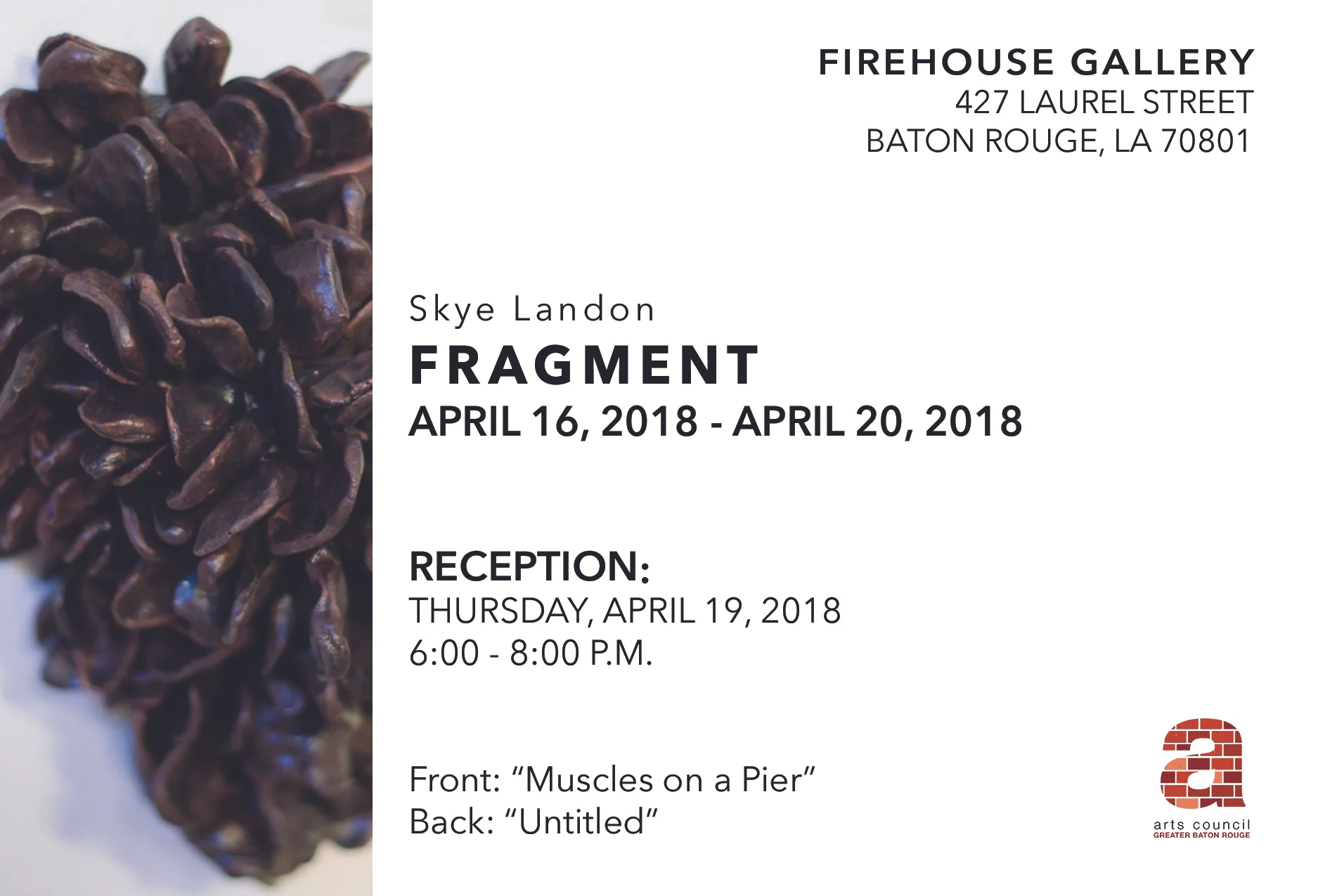 Artist Skye Landon takes over the Firehouse Gallery! The show will be up from April 16th through the 20th, and the artist will be present for a reception on Thursday the 19th from 6-8pm.