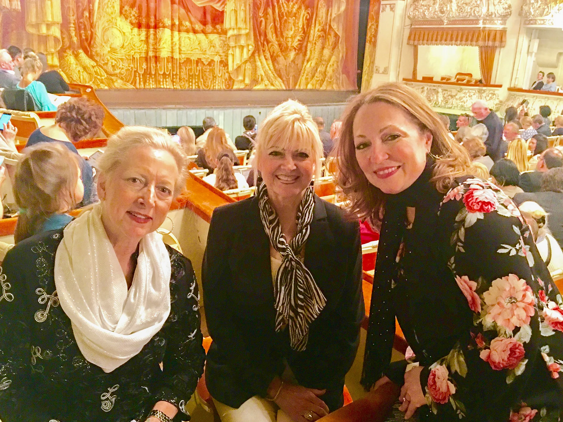 Astrid Clements, Gina Abraham and Renee Chatelain at Mikhailovsky Theatre—one of Russia’s oldest opera and ballet houses—awaiting the Mariinsky Ballet performing Nacho Duato’s “Romeo and Juliet.”