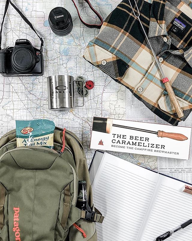 ..and so the adventure begins..⛰🥾🌲 Everything a hiker needs for an adventure! Grab your backpack and GO!

#beercaramelizer #hiking #hikinggear #patagonia #summitbeer #adventure #beer