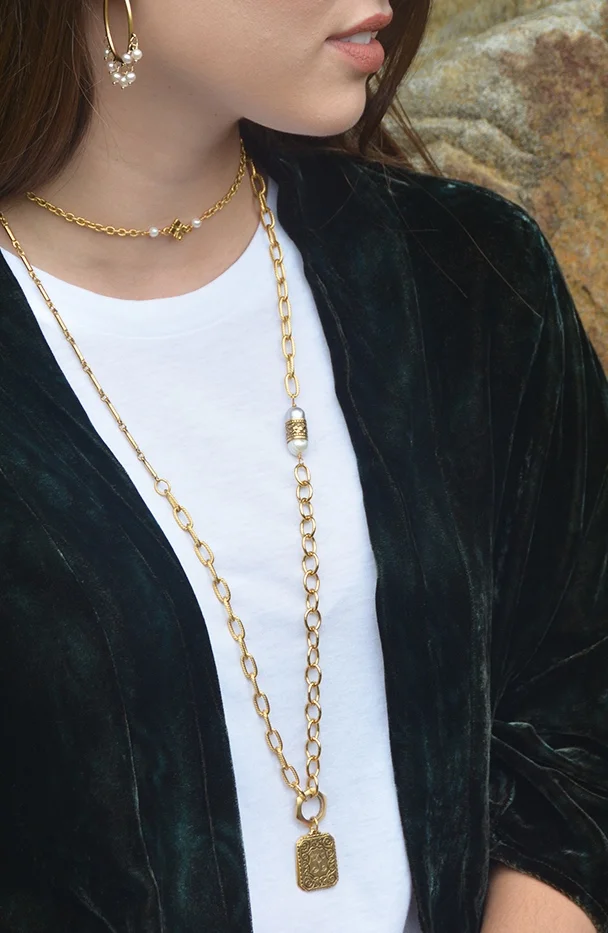 Tracey Necklace with Christy Slide, Gold Pendant, GOld Necklace, Engraveable Pendant, Custom Necklace, Custom Pendant, Gold Chain Necklace, GOld Slide, Custom Slide,