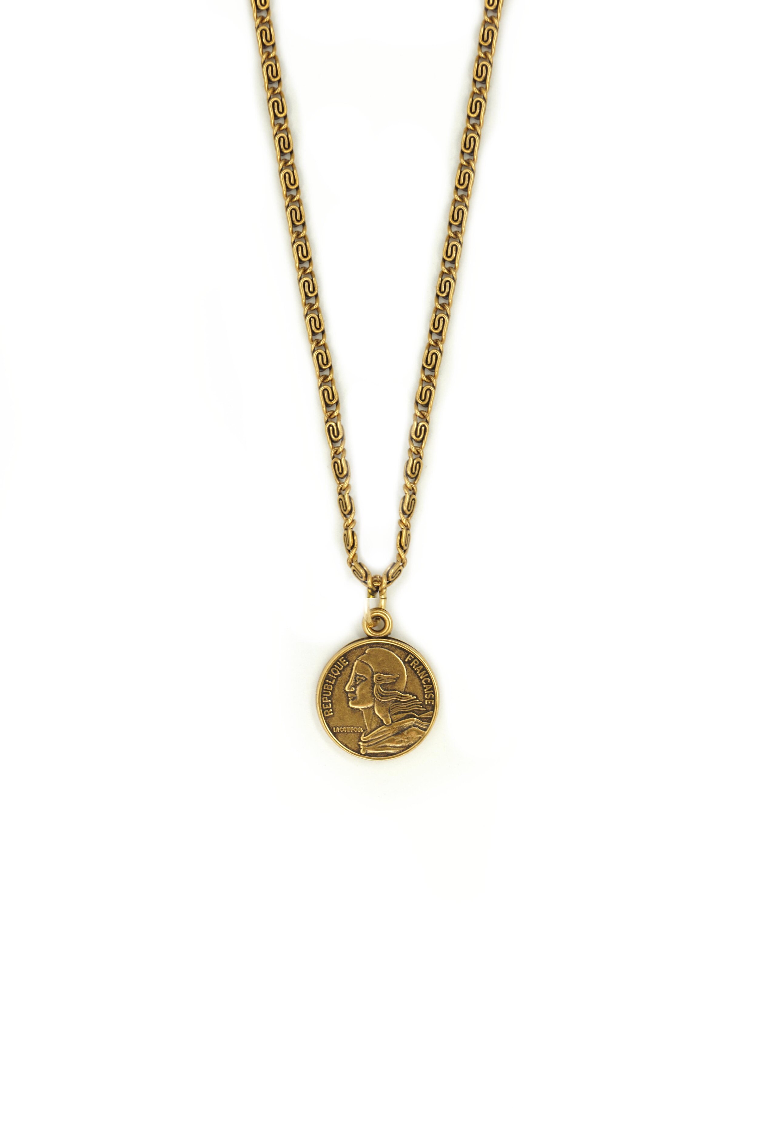 Artist's Classic 1903-1905 French Coin Jewelry Pendant on a 28" .925 Wavy Chain 