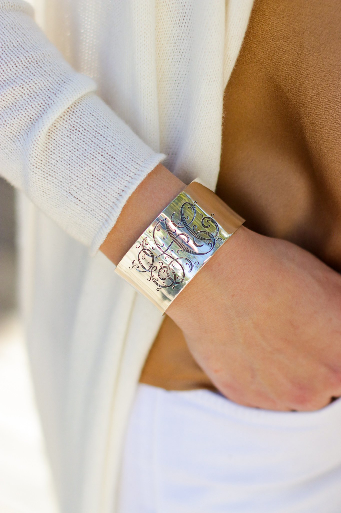 Monogram Personalized Sterling Silver Cuff Bracelet For Women  Custom Gift