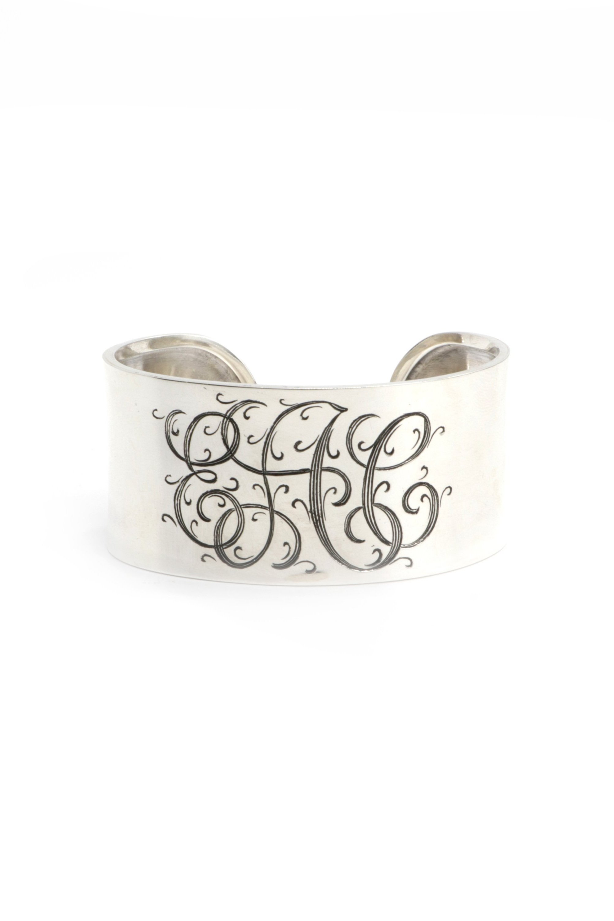 Hand Engraved Monogrammed Sterling Silver Cuff Bracelet