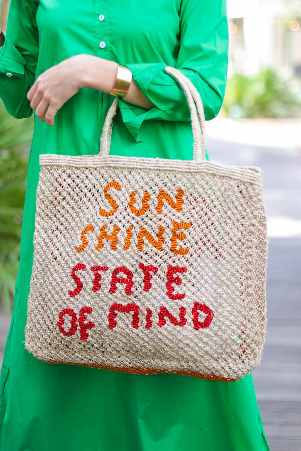 Jute "Sunshine State of Mind" Large Tote Bag
