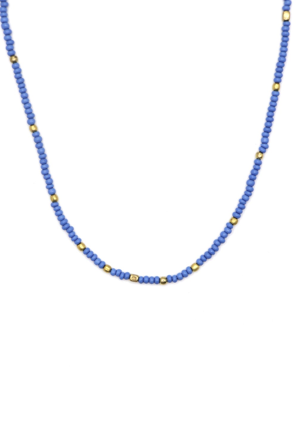 17-20" Vintage Blue and Brass Beaded Necklace
