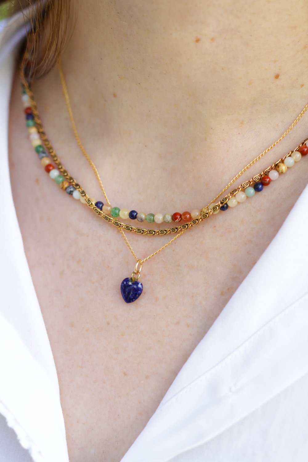 16" Petite Necklace with Antique Lapis Heart Pendant