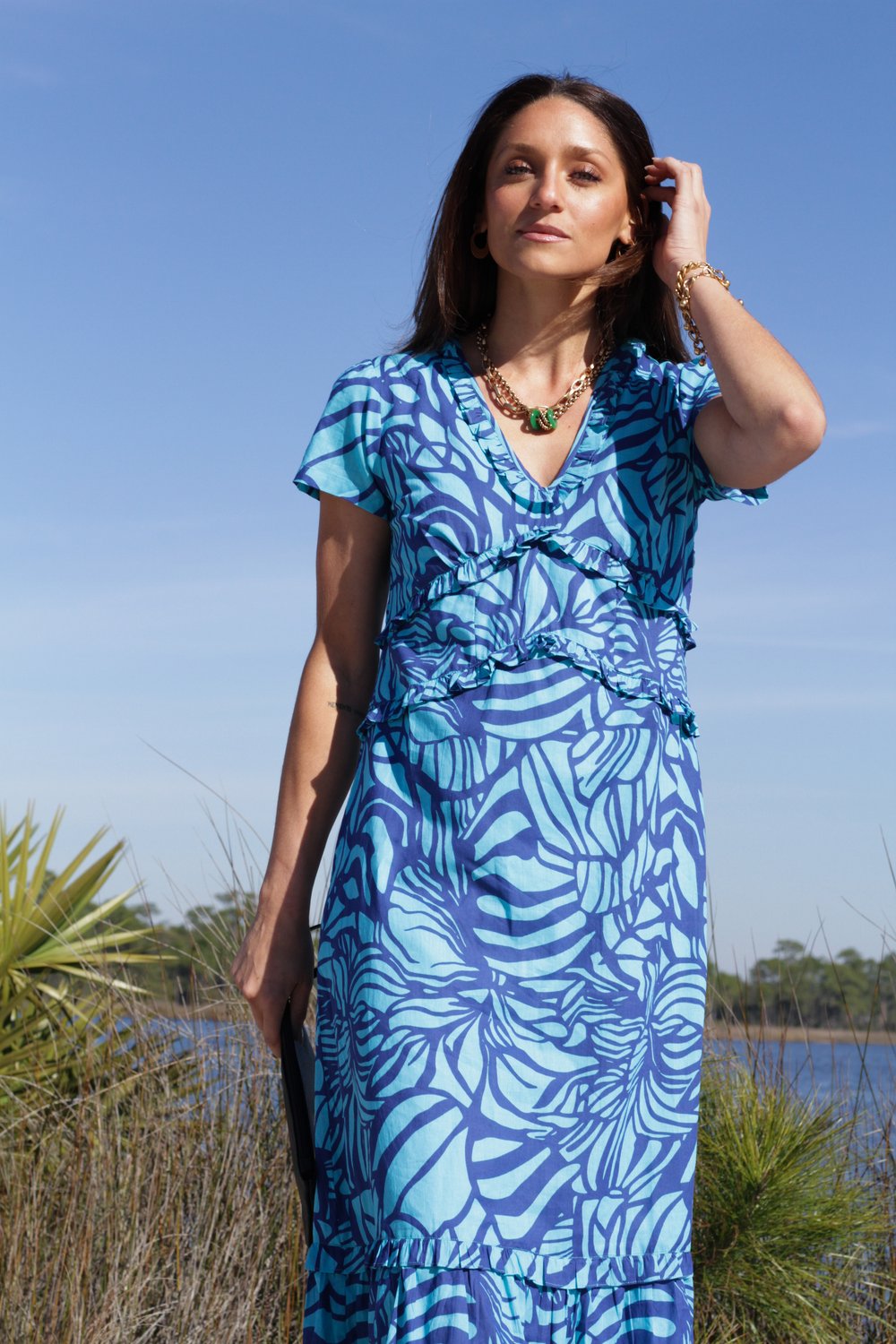 Mallory Dress in Blue Abstract from La Plage
