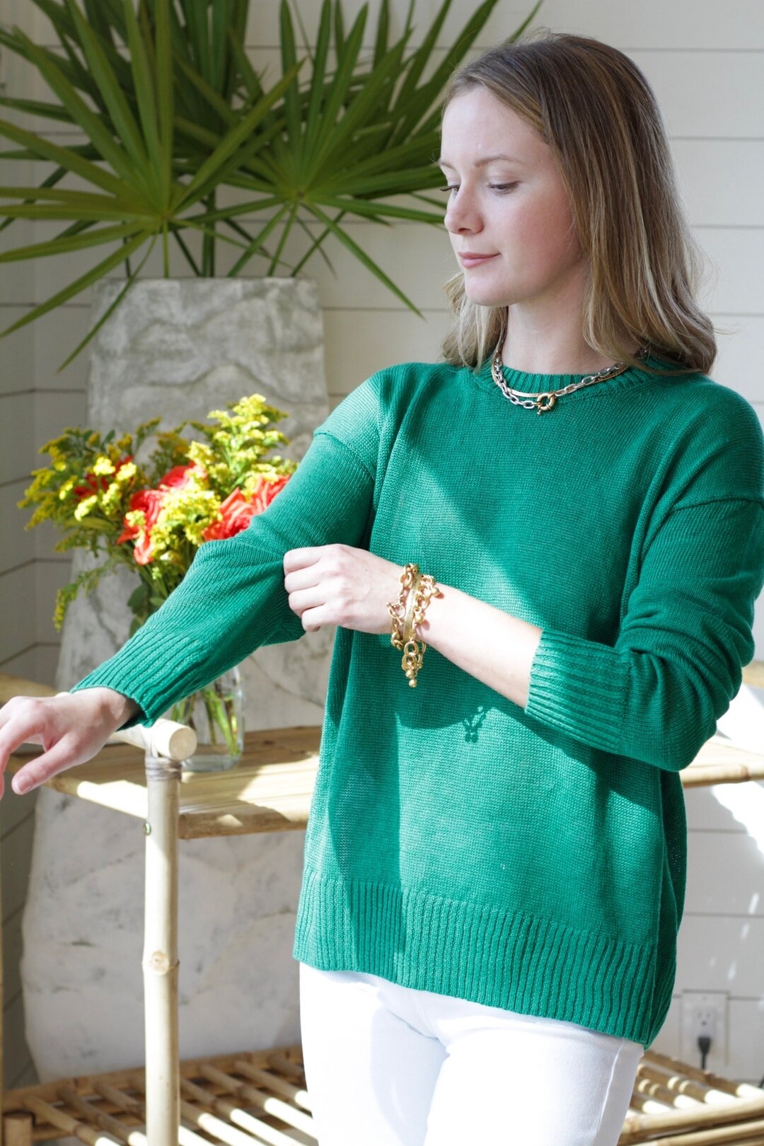 Springtime &quot;sweater weather&quot;
Linen and cotton sweaters in crisp hues of green, tomato, navy and white are ushering in this new season at ExVoto!
Sweaters you can wear every day, made with unique details that spark interest and JOY!

#spring