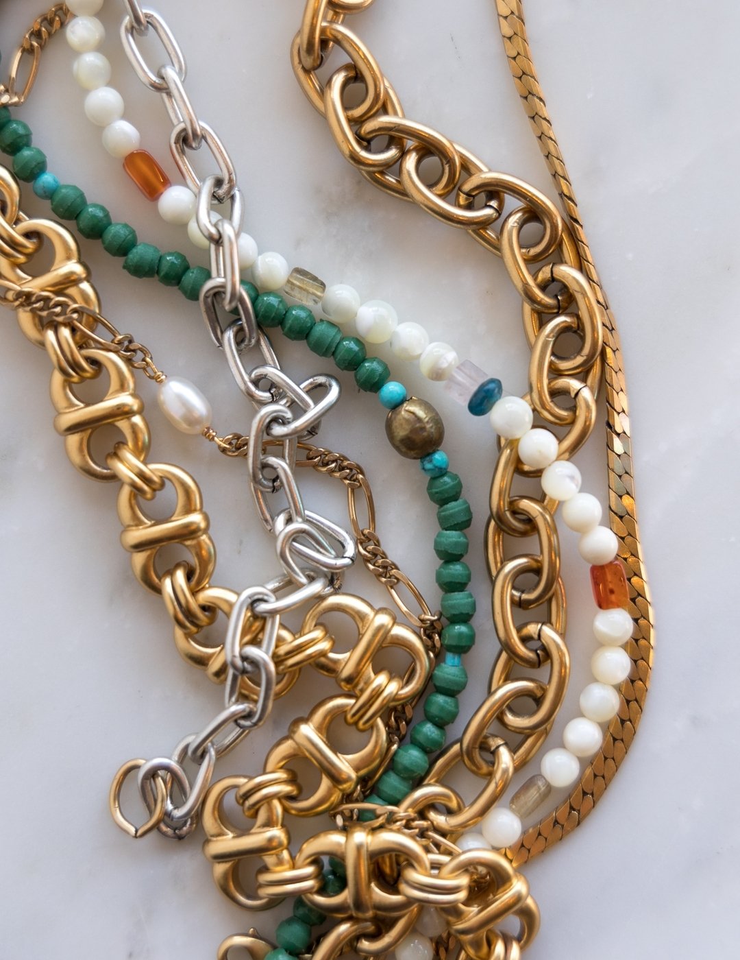 &quot;Mama, I always know when you are coming around the corner, because you jingle.&quot; -my son at age 8

#vintagejewelry #vintagechainnecklace #chunkygoldnecklace #colorfuljewelry #neckless #layeringnecklaces #exvotovintage #exvoto #apparel #jewe