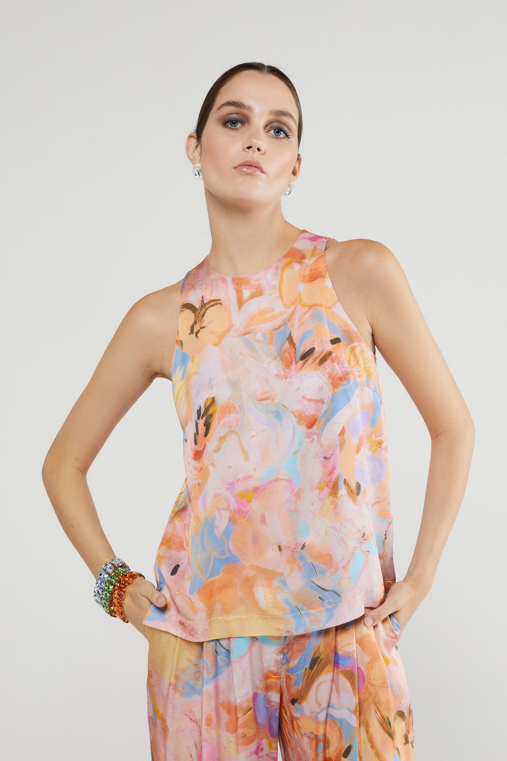 Floral Tank in Marbled Pink from Ottod'Ame