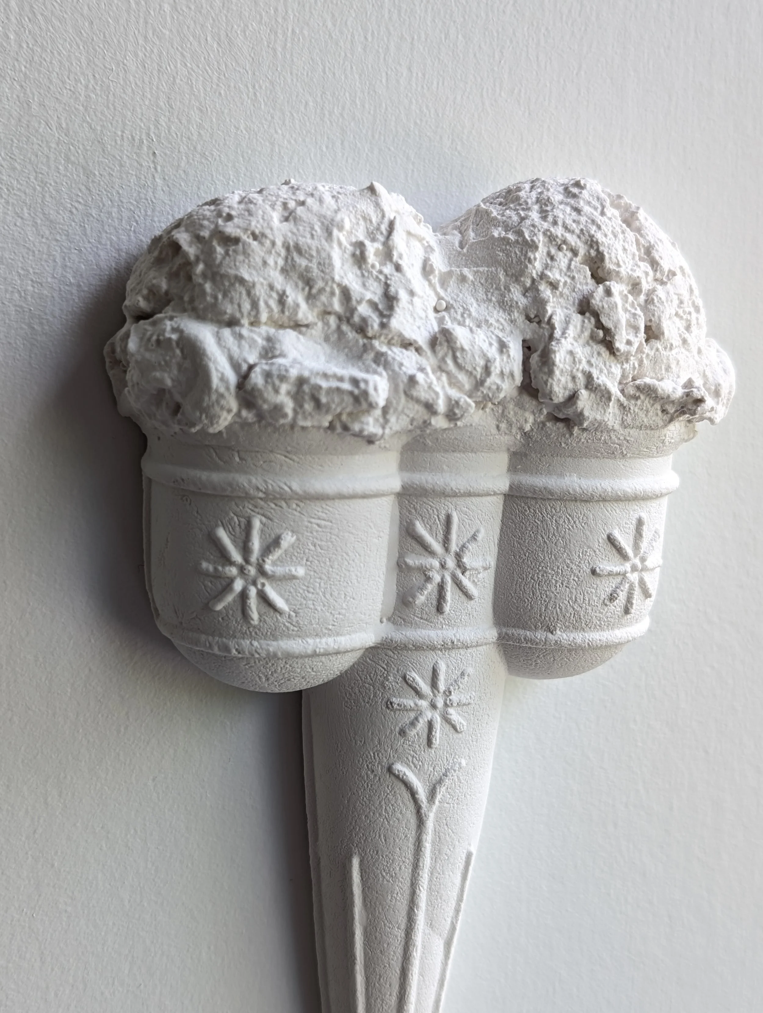 Wall artwork of a vintage ice cream cone. Sculpture by Vancouver artist Lindsay Cohen.