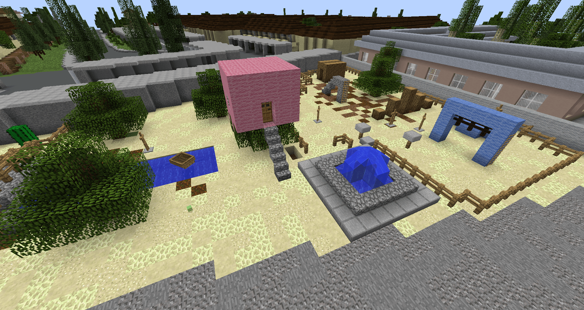 Minecraft Model of public space concept designed by migrant children, Anaheim, California