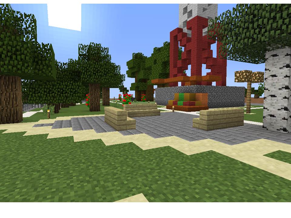 Another proposal uses Minecraft to show a park design with open seating and more trees for shade cover.