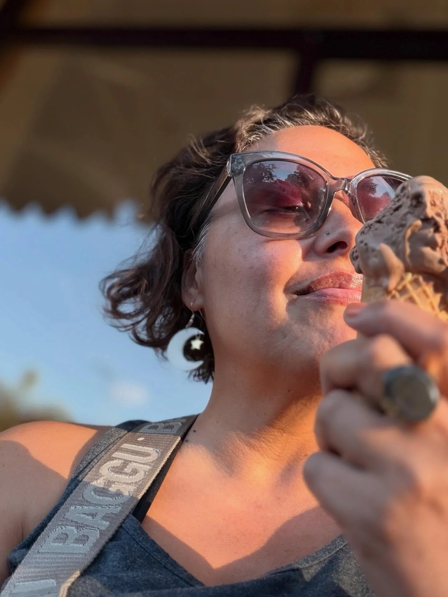 &ldquo;Just out here living my cone-fidence era 😌🍦
If you hear crunching, mind your business &mdash; that&rsquo;s self-care.&rdquo;
🍫🍦😂☀️

Hashtags:
#IceCreamMood #ConeQueen #BrainFreezeBaby #SweetLife #ScoopGoals #StayCool